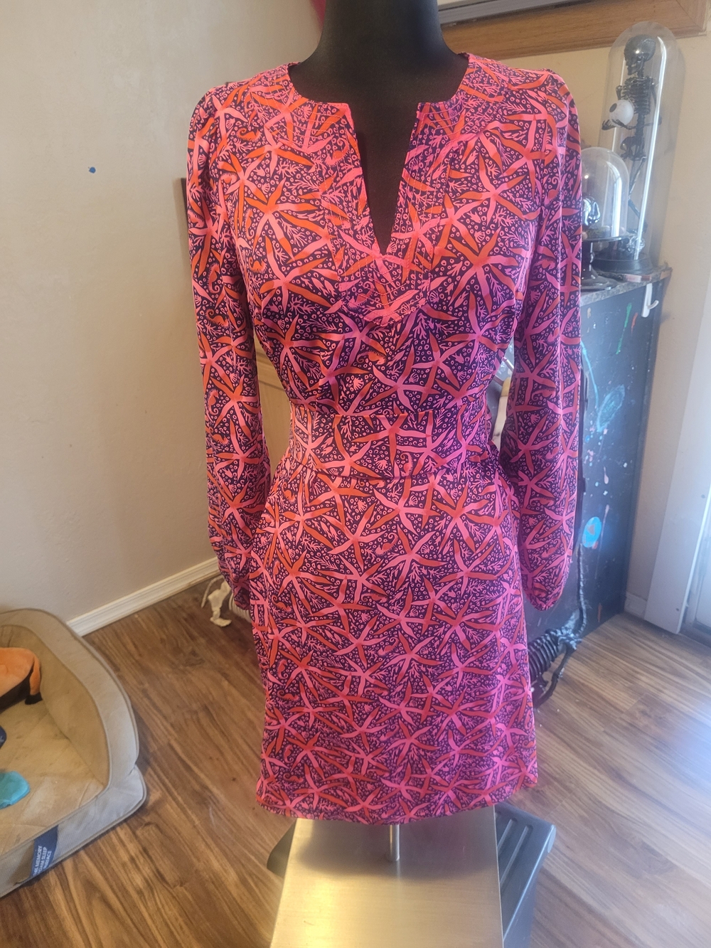 Lilly Pulitzer Pink and Navy Starfish-Print Long Sleeve Sheath Dress